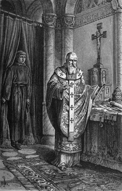 Papa Clemente IV (Gui Foucois o Coots o Foucault, fine XII secolo-1268). Incisione in "Kaiser, Konig und Papst" di Richard Roth da German School
