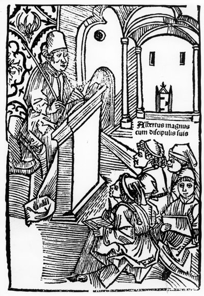Ritratto di Alberto Magno con alcuni dei suoi allievi, illustrazione per la pagina del titolo di Epitomata, riparazioni, o l