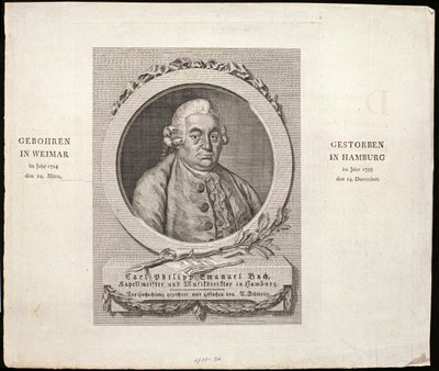 Ritratto di Carl Philipp Emanuel Bach (1714-88) inciso da C. D. Krohn, 1788 da German School