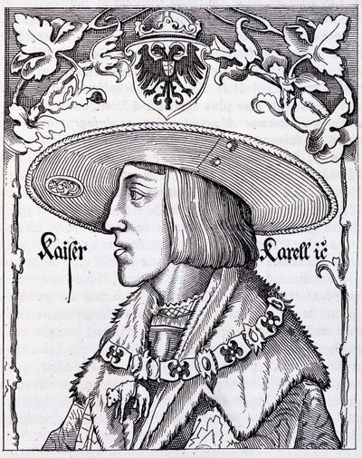 Ritratto di Carlo V giovane - incisione da una stampa tedesca del XVI secolo da German School