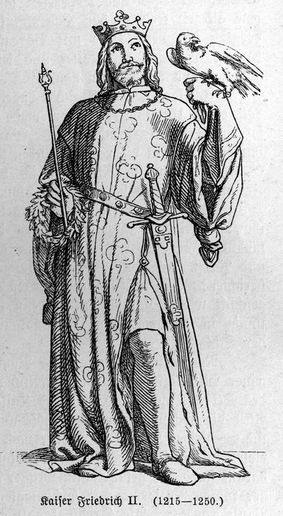 Ritratto di Federico II di Hohenstaufen (1194-1250), Re del Sacro Romano Impero. Incisione in 