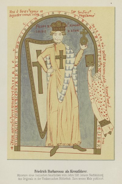 Ritratto di Federico Barbarossa, Imperatore del Sacro Romano Impero, come crociato, 1188 da German School