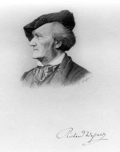Ritratto di Richard Wagner, compositore tedesco, inciso da Robert Reyher da German School