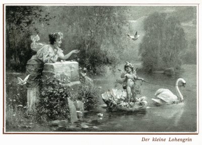 Cartolina raffigurante Lohengrin con il cigno da German School