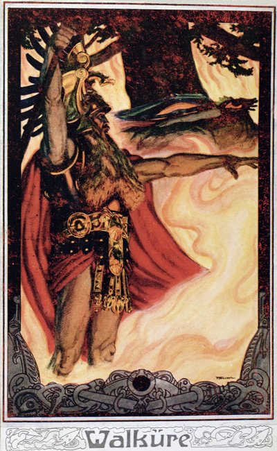 Cartolina che raffigura Odino che chiama il fuoco, 1914 da German School