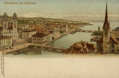 Cartolina raffigurante una vista generale della città di Zurigo da German School