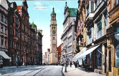Cartolina che raffigura la Karolinenstrasse ad Augusta, c.1910 da German School