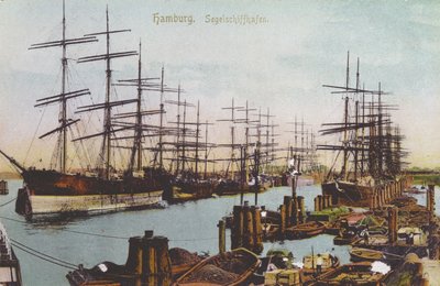 Cartolina del porto delle navi a vela ad Amburgo, c.1900 da German School