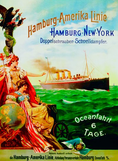 Poster pubblicitario della Hamburg American Line, 1897 da German School