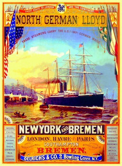 Poster pubblicitario della North German Lloyd Line, 1883 da German School