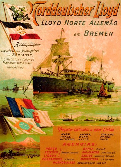 Poster pubblicitario della North German Lloyd Line, 1898 da German School