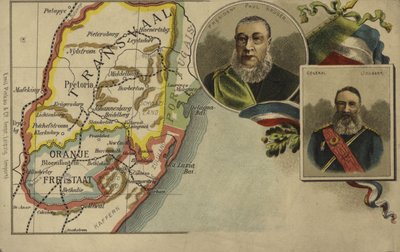 Presidente Paul Kruger, Generale Piet Joubert e una mappa del Transvaal e dello Stato Libero dell