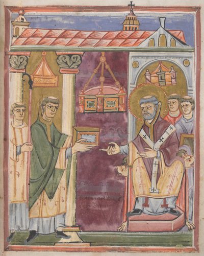 Sacerdote che presenta un libro [a Sant