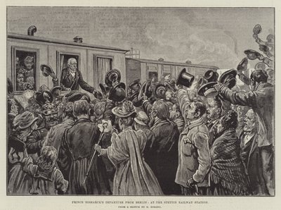 Partenza del principe Bismarck da Berlino, alla stazione ferroviaria di Stettino (incisione) da German School