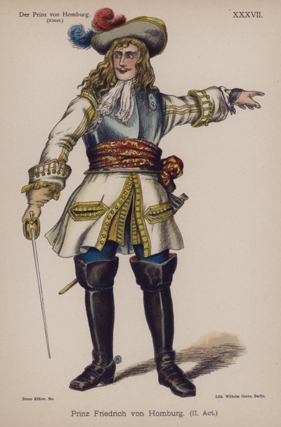 Principe Friedrich di Homburg, da Il Principe di Homburg di Heinrich von Kleist (litografia a colori) da German School