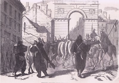 Truppe prussiane di foraggiamento che portano bestiame, Cassells History of the War between France and Germany pubblicato da Cassell and Company Limited, c.1890 (litografia) da German School