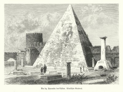 Piramide di Cestio, tomba di Gaio Cestio, Roma, costruita nel 12 a.C. (incisione) da German School