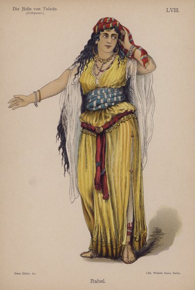 Rahel, da La Giuditta di Toledo di Franz Grillparzer (litografia a colori) da German School