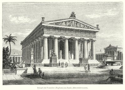 Ricostruzione del Tempio Greco Antico di Poseidone, Paestum, Italia da German School