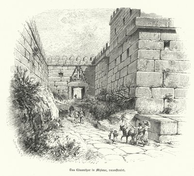 Ricostruzione della Porta dei Leoni, ingresso alla cittadella di Micene, Grecia da German School