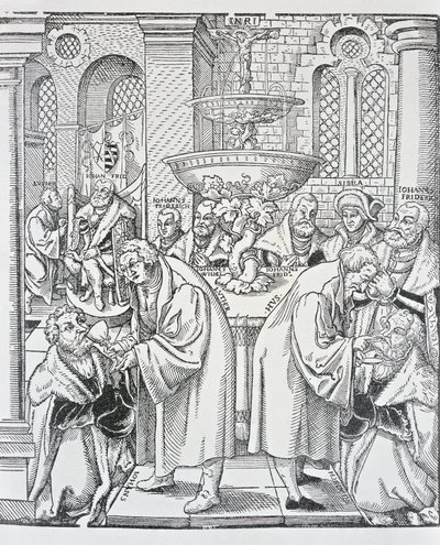 Riformatori Martin Lutero e Jan Hus amministrano la Comunione da German School