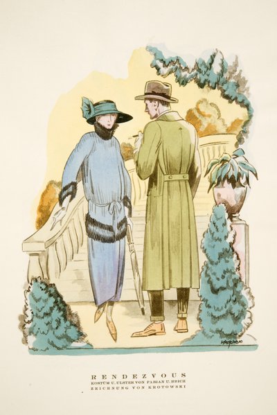 Rendezvous, abito e cappotto "Ulster" di Fabian & Hrich da Styl, pub.1922 da German School