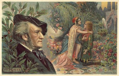 Richard Wagner e una scena dalla sua opera Parsifal da German School