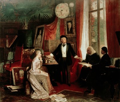 Richard Wagner con Franz Liszt e la figlia di Liszt, Cosima da German School
