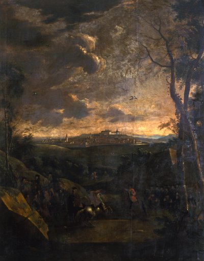 Cavaliere davanti a una vista di Gotha e del Castello di Friedenstein, 1751-1800 da German School