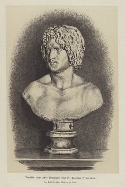 Busto romano di un uomo germanico (incisione) da German School