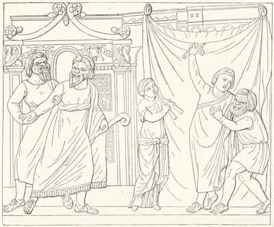 Scena teatrale romana, forse da Andria, una commedia di Terenzio (incisione) da German School