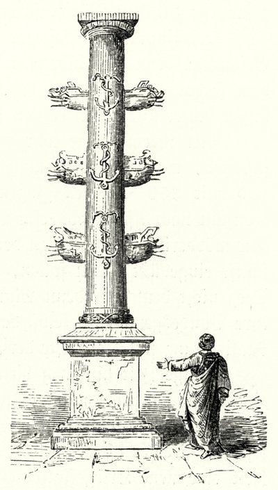 Colonna rostrata di Gaio Duilio, commemorativa della vittoria navale romana sui cartaginesi nella battaglia di Milazzo nel 260 a.C. (incisione) da German School