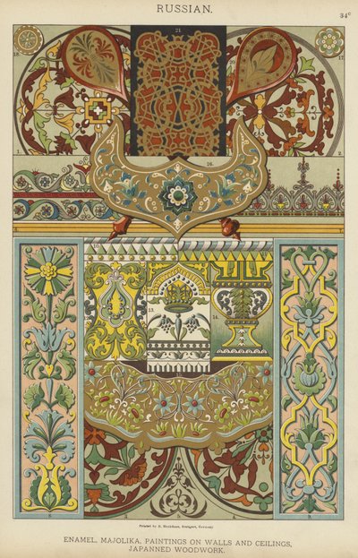 Russo, Smalto, Maiolica, Dipinti su pareti e soffitti, Lavori in legno laccato (litografia a colori) da German School