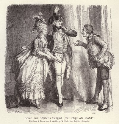 Scena dalla commedia Der Neffe als Onkel (Il Nipote come Zio) di Friedrich Schiller da German School