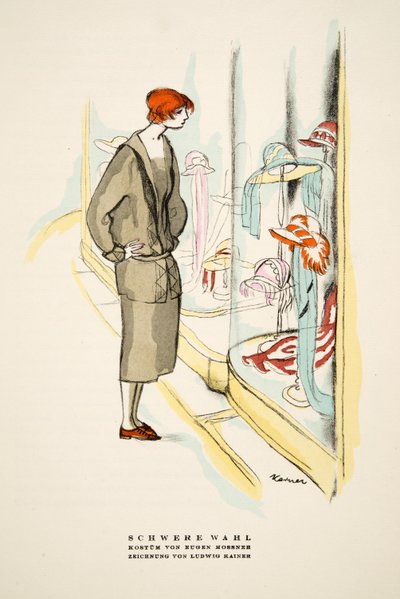 Schwere Wahl, outift di Eugen Mossner, da Styl, pub.1922 (stampa a pochoir) da German School