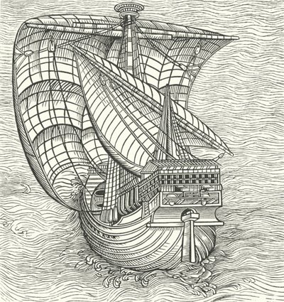 Nave marittima che naviga con il vento (incisione) da German School
