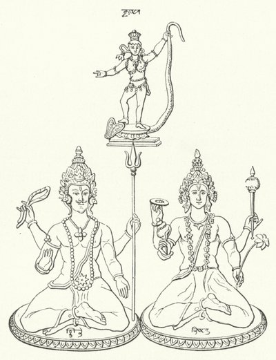 Shiva, Vishnu e Krishna, dei indù (incisione) da German School