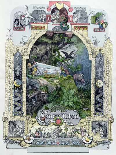 Biancaneve nella sua bara di vetro, illustrazione da Muenchener Bilderbogen, c.1880 da German School