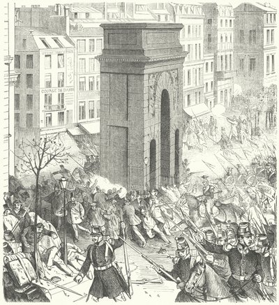 Soldati per le strade di Parigi durante il colpo di stato francese del dicembre 1851 (incisione) da German School
