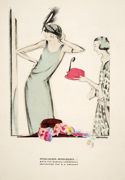 Spiegelein, Spiegelein .., cappelli di Martha Lowenthal, da Styl, pub.1922 (stampa a pochoir) da German School