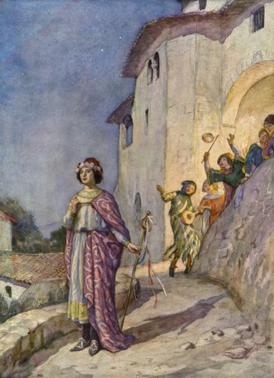 San Francesco e la sua Signora Povertà (litografia a colori) da German School