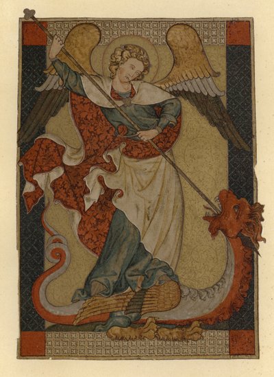 San Michele Arcangelo che sconfigge Satana raffigurato come un drago da German School
