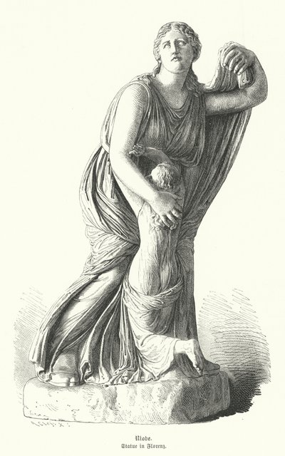 Statua di Niobe che protegge uno dei suoi figli da Artemide e Apollo da German School