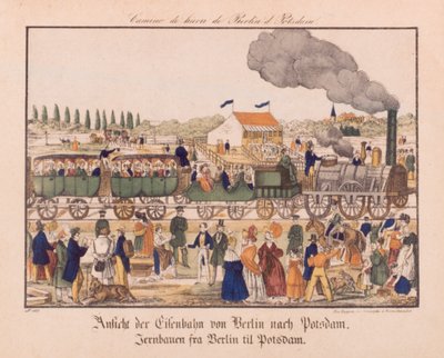Ferrovia a vapore tra Berlino e Potsdam, c.1840 da German School