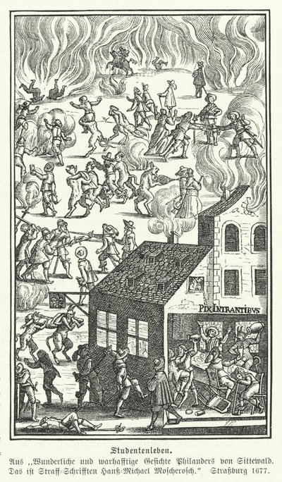 Vita studentesca: scena da Gesichte Philanders von Sittewald, di Johann Michael Moscherosch da German School