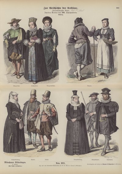 Costumi svizzeri, metà del XVII secolo (incisione colorata) da German School