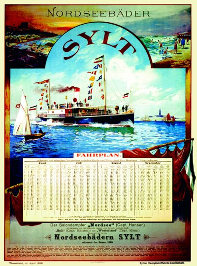 Sylt, poster pubblicitario della Sylt Steamship Company, 1899 da German School
