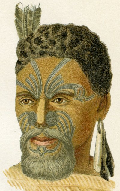 Volto tatuato di un capo Maori, 1894 da German School