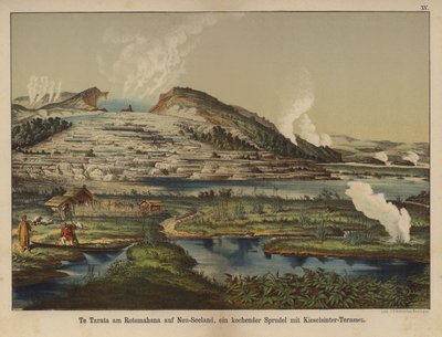 Te Tarata (Terrazza Bianca), depositi di silice geotermica sulla riva del Lago Rotomahana, Nuova Zelanda da German School