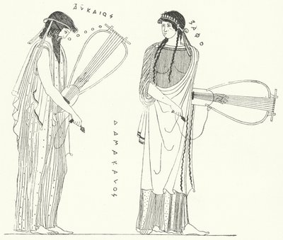 Il poeta greco antico Alceo e la sua amante Saffo (incisione) da German School